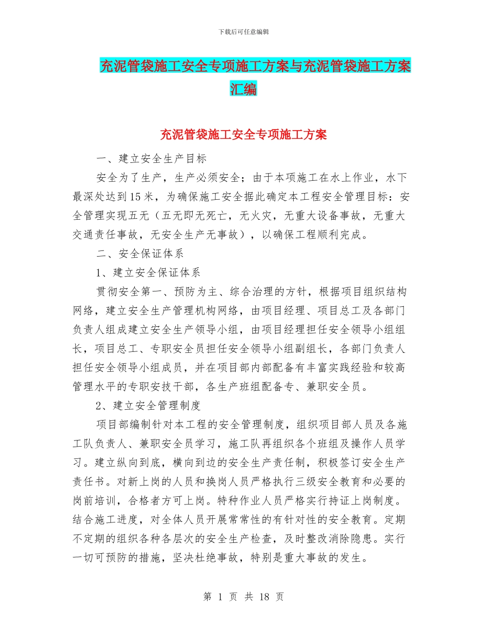 充泥管袋施工安全专项施工方案与充泥管袋施工方案汇编_第1页