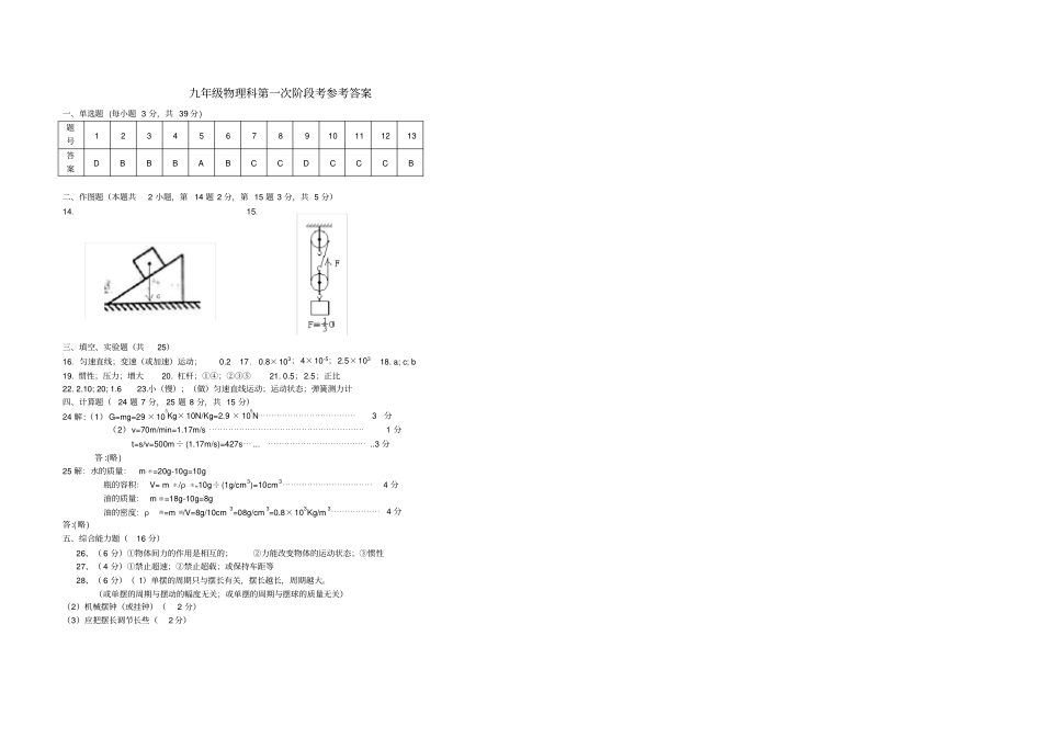 九年级物理考试卷运动和力、力和机械_第3页