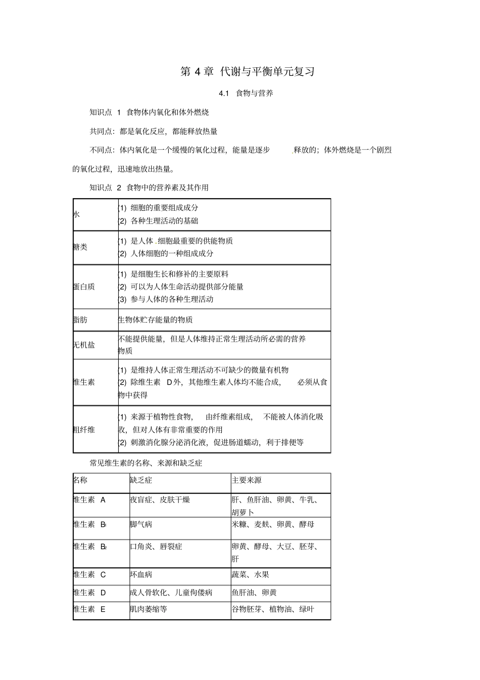 九年级科学上册代谢与平衡复习知识点归纳新版浙教版_第1页