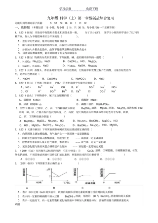 九年级科学上酸碱盐综合复习