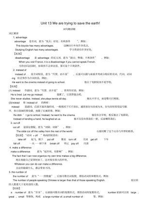 九年级英语全册Unit13Wearetryingtosavetheearth词句精讲精练新版人教新目标版