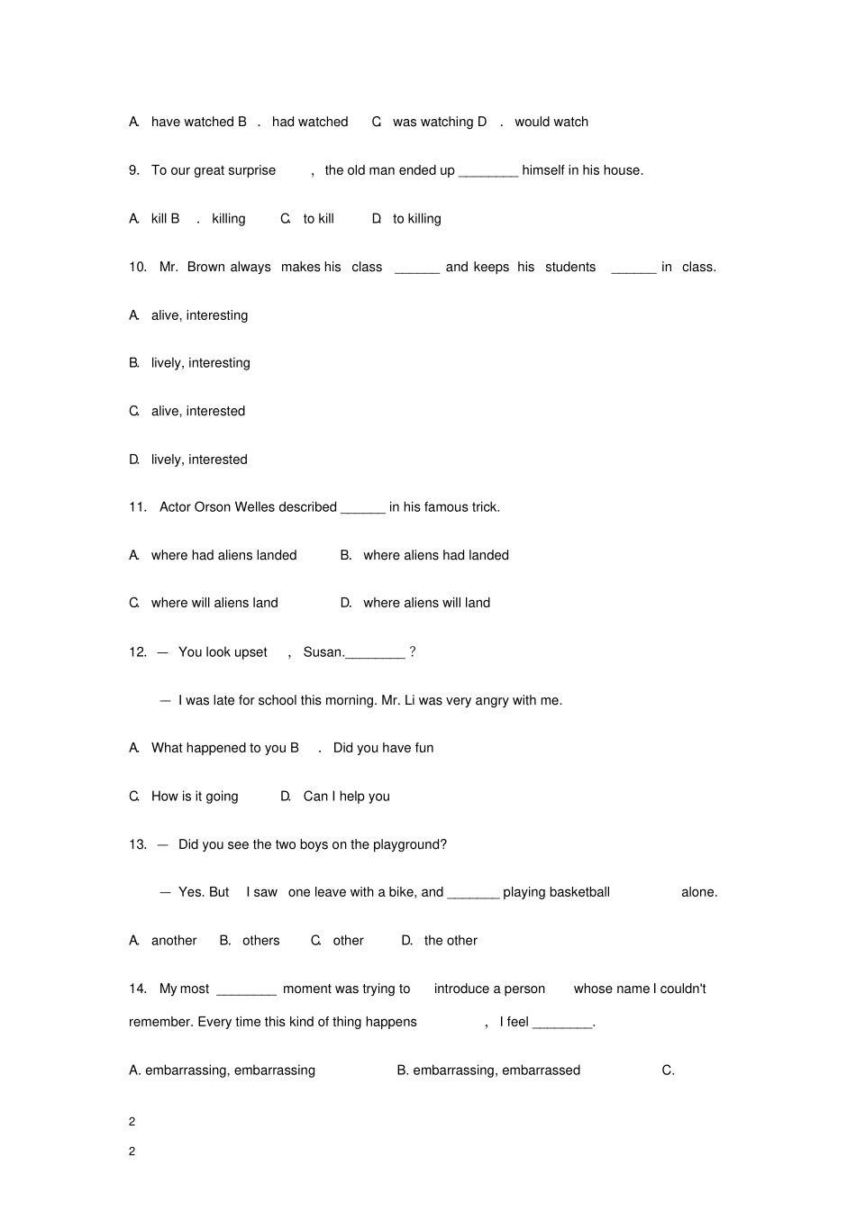 九年级英语全册Unit12Lifeisfulloftheunexpected测试卷_第2页