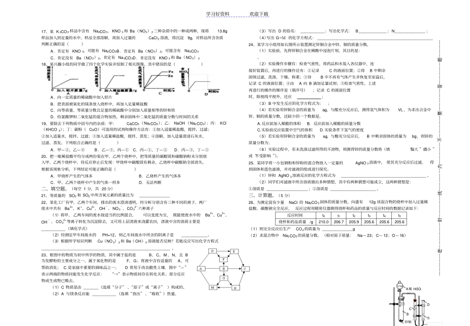 九年级重点中学提前招生化学模拟试题_第2页
