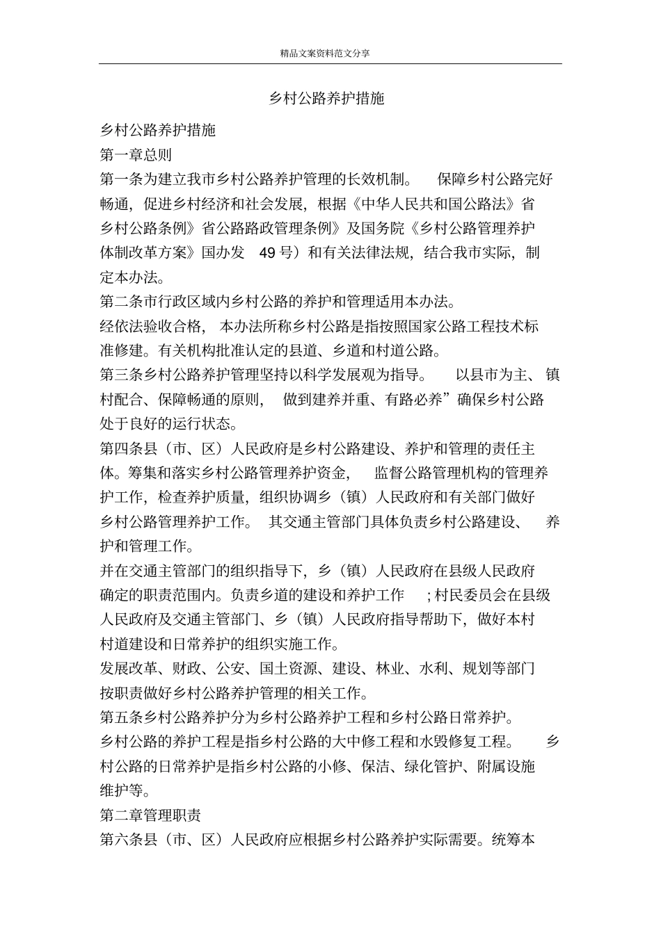 乡村公路养护措施-精品文案范文_第1页