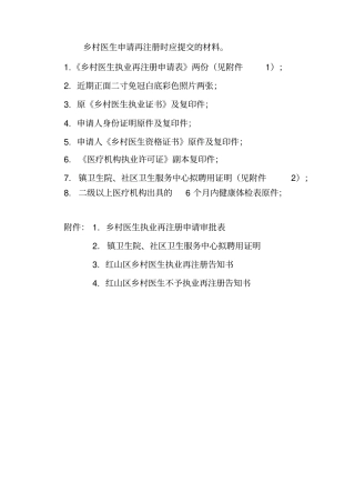 乡村医生申请再注册时应提交的材料。