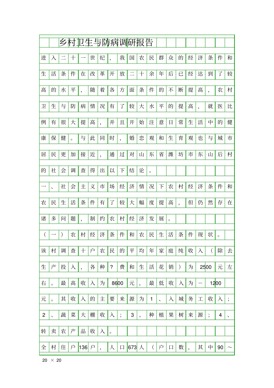 乡村卫生与防病调研报告精品工作报告_第1页
