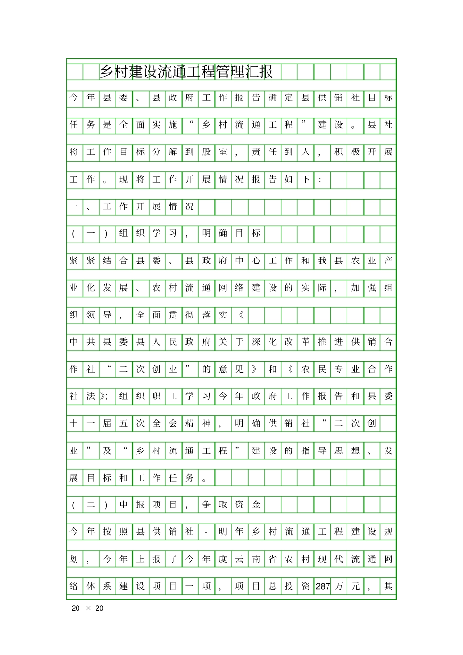 乡村建设流通工程管理汇报精品工作报告_第1页