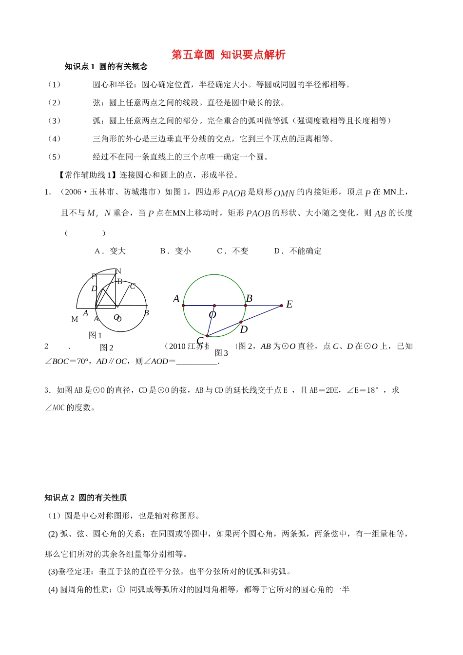 九年级数学上册 圆的知识要点解析 苏科版试卷_第1页