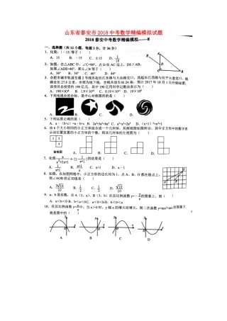 山东省泰安市中考数学精编模拟试卷8(扫描版，无答案)试卷
