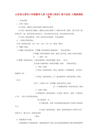 山东省文登市八年级数学上册(全等三角形)复习总结 人教新课标版试卷