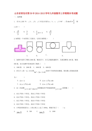山东省青岛市第59中九年级数学上学期期末考试卷 北师大版试卷