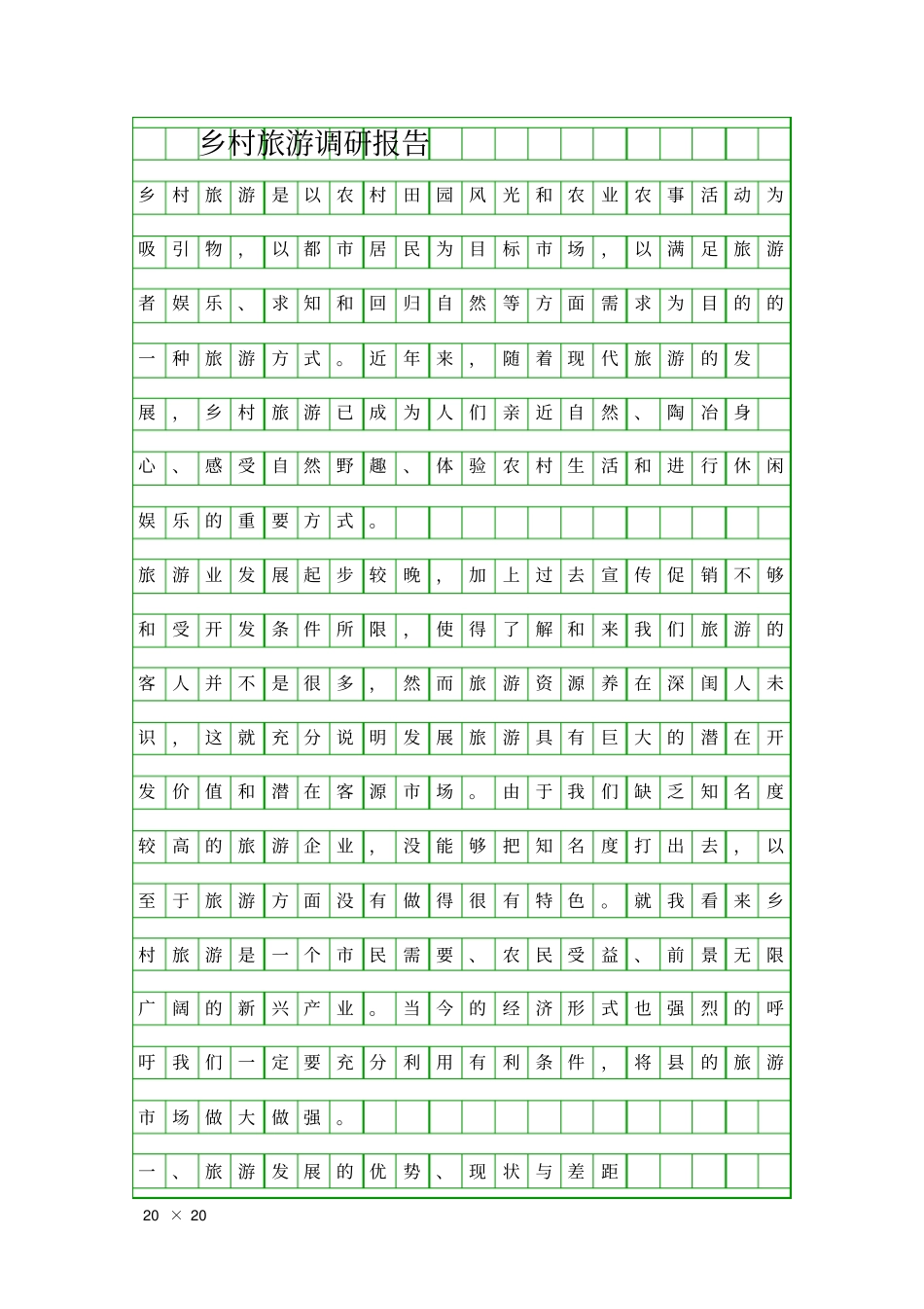 乡村旅游调研报告精品工作报告_第1页