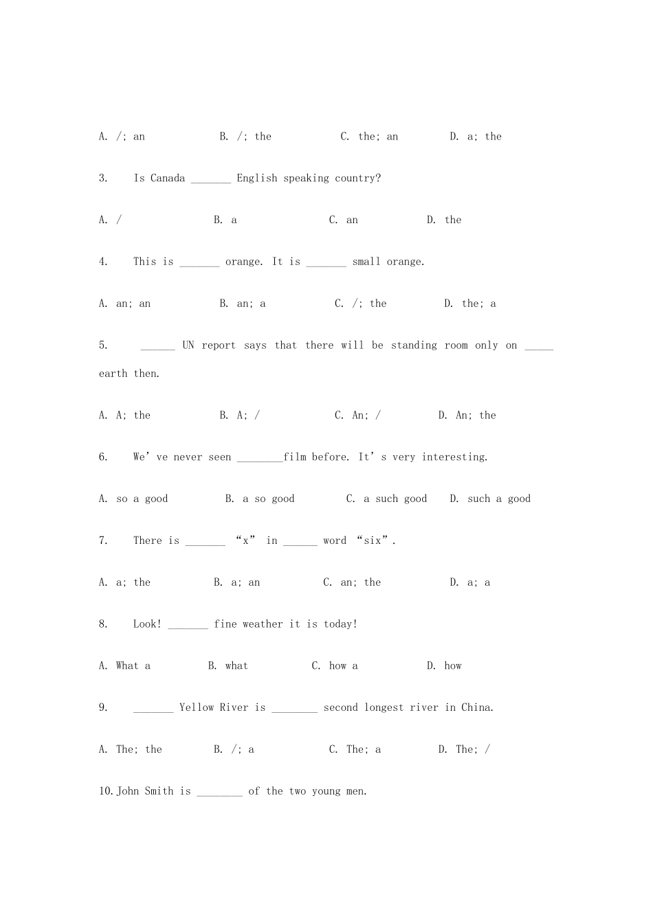 中考英语复习题系列2 冠词 人教新目标版试卷_第2页