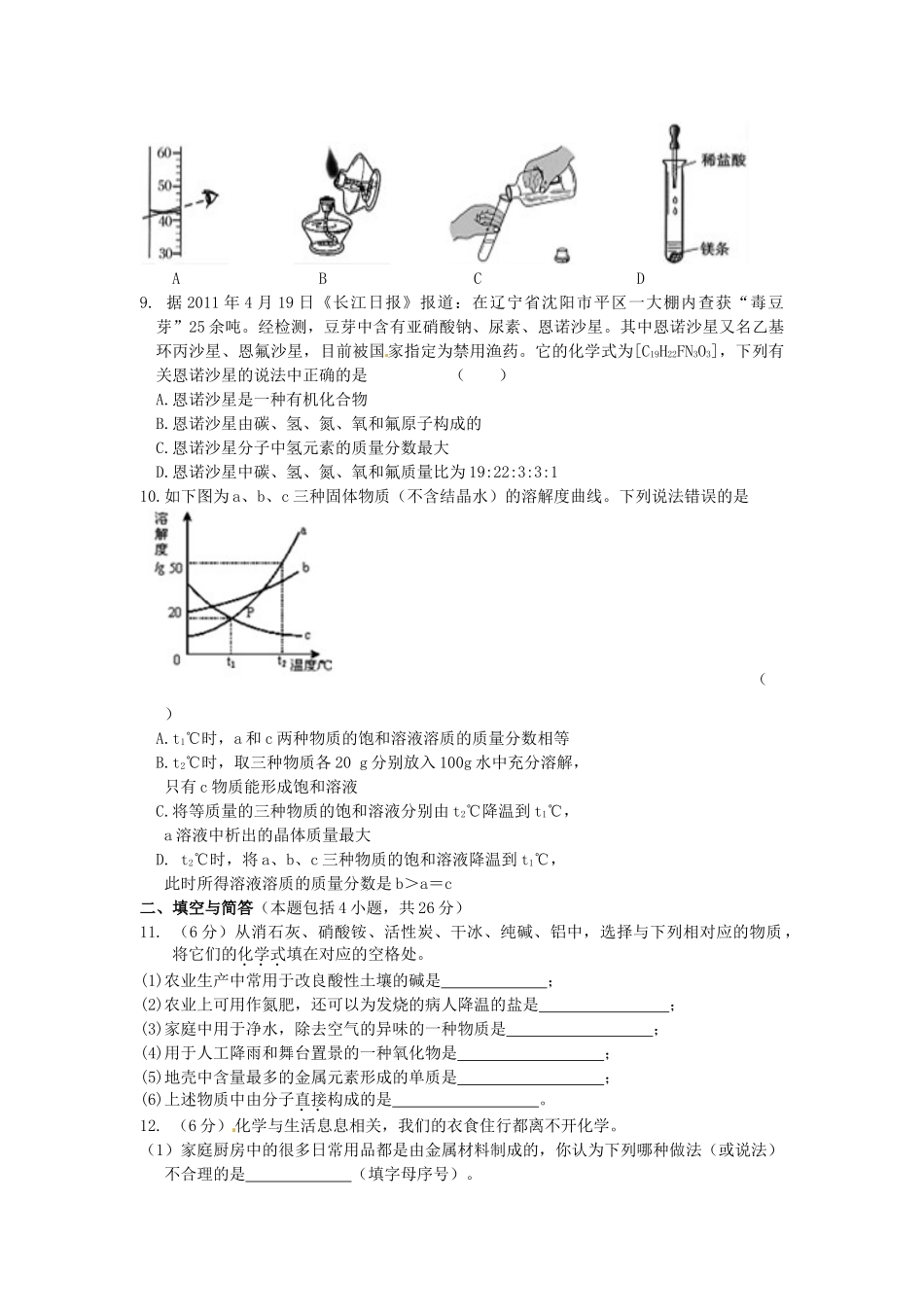 九年级化学下学期第一次月考试卷 苏科版试卷_第2页
