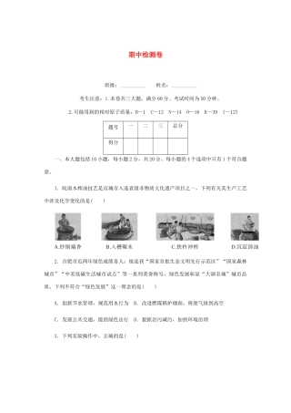 九年级化学上册 期中检测卷 (新版)新人教版试卷