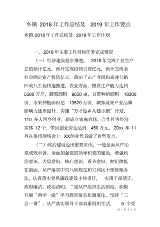 乡镇2018年工作总结及2019年工作要点