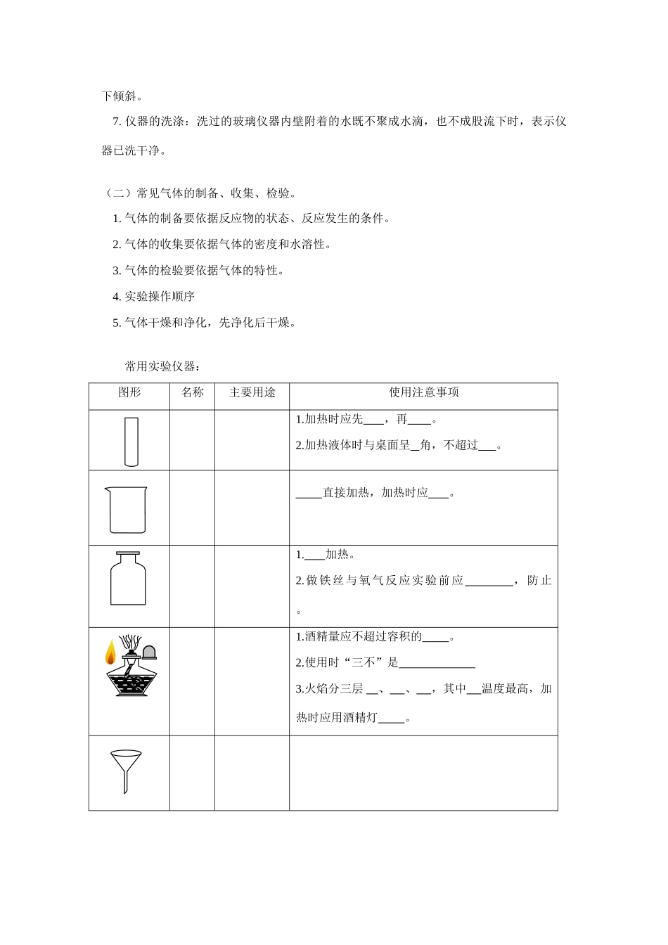 九年级化学实验基本操作；常见气体的制备、收集、检验人教版知识精讲试卷_第2页