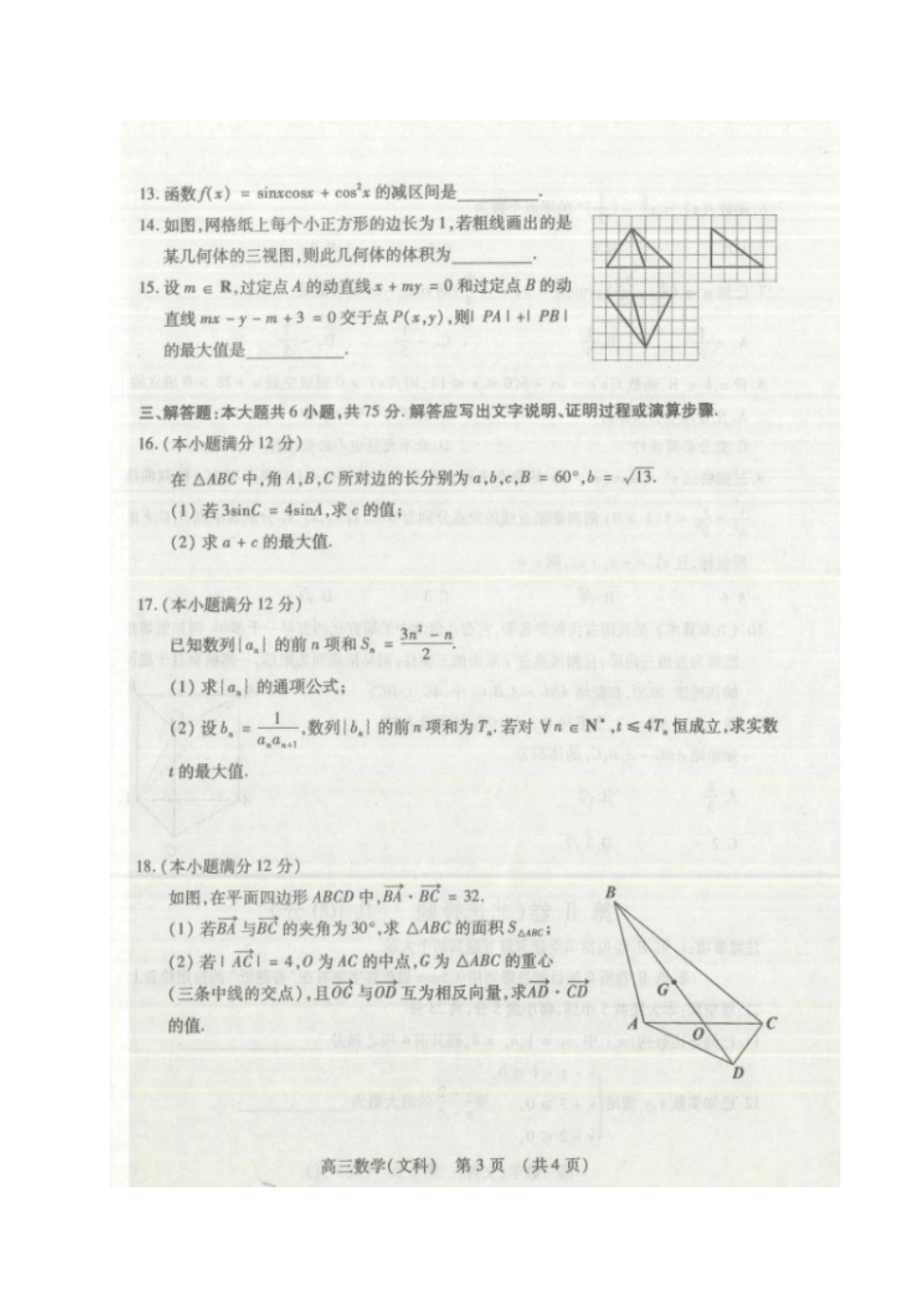 山东省枣庄市高三数学上学期期末质量检测试卷 文试卷_第3页