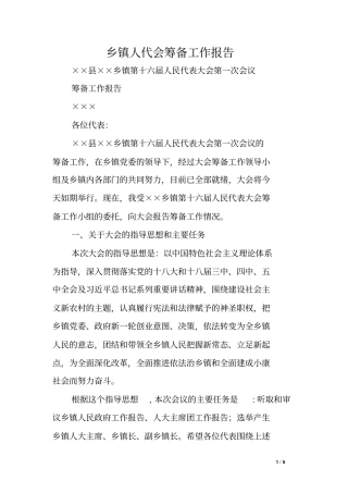 乡镇人代会筹备工作报告