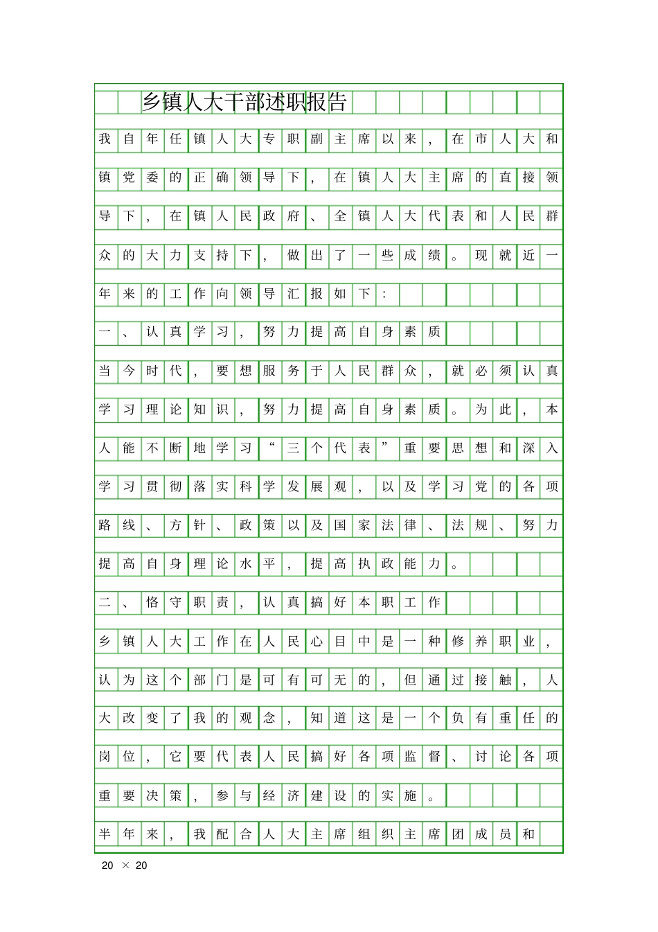 乡镇人大干部述职报告精品工作报告_第1页