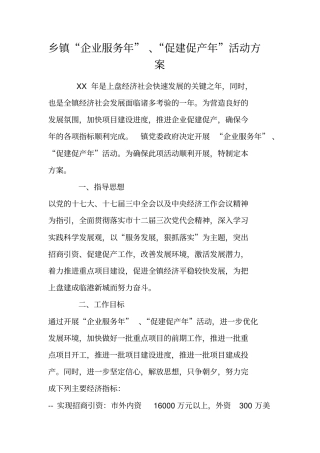 乡镇企业服务年、促建促产年活动方案