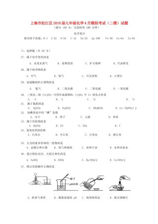 九年级化学4月模拟考试(二模)试卷