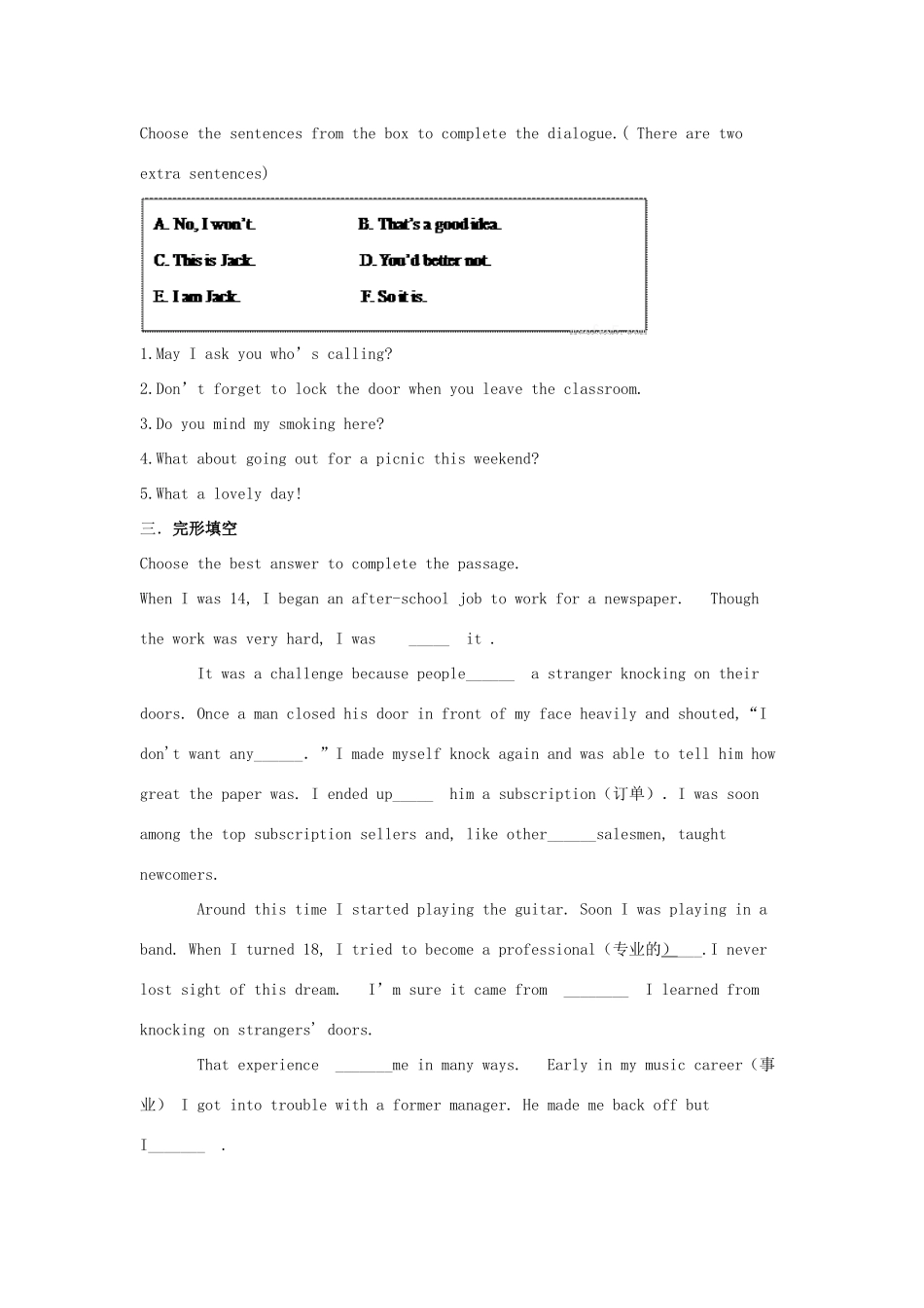 吉林省吉林市中考英语复习精选试卷6 人教新目标版试卷_第2页