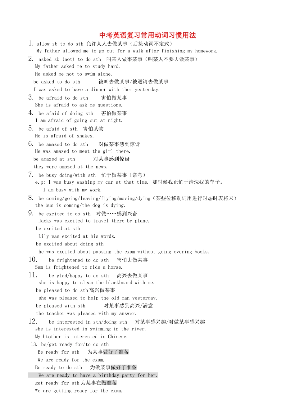 中考英语复习常用动词习惯用法试卷_第1页
