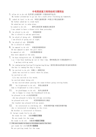 中考英语复习常用动词习惯用法试卷
