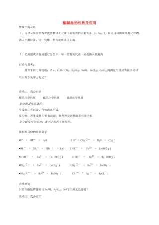 九年级化学下册 酸碱盐的性质及应用复习 新人教版试卷