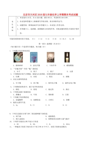 北京市大兴区届九年级化学上学期期末考试试题 新人教版 试题