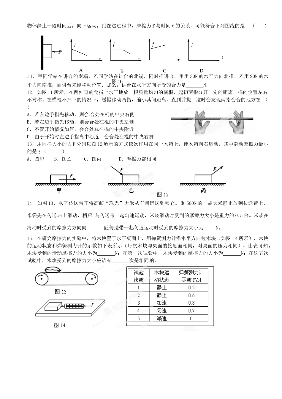 中考物理总复习 摩擦力的大小试卷_第3页