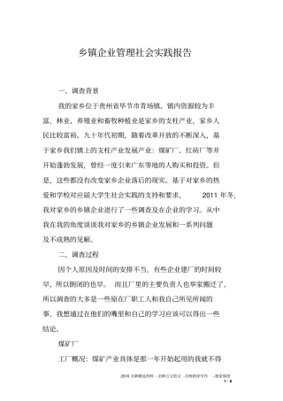 乡镇企业管理社会实践报告