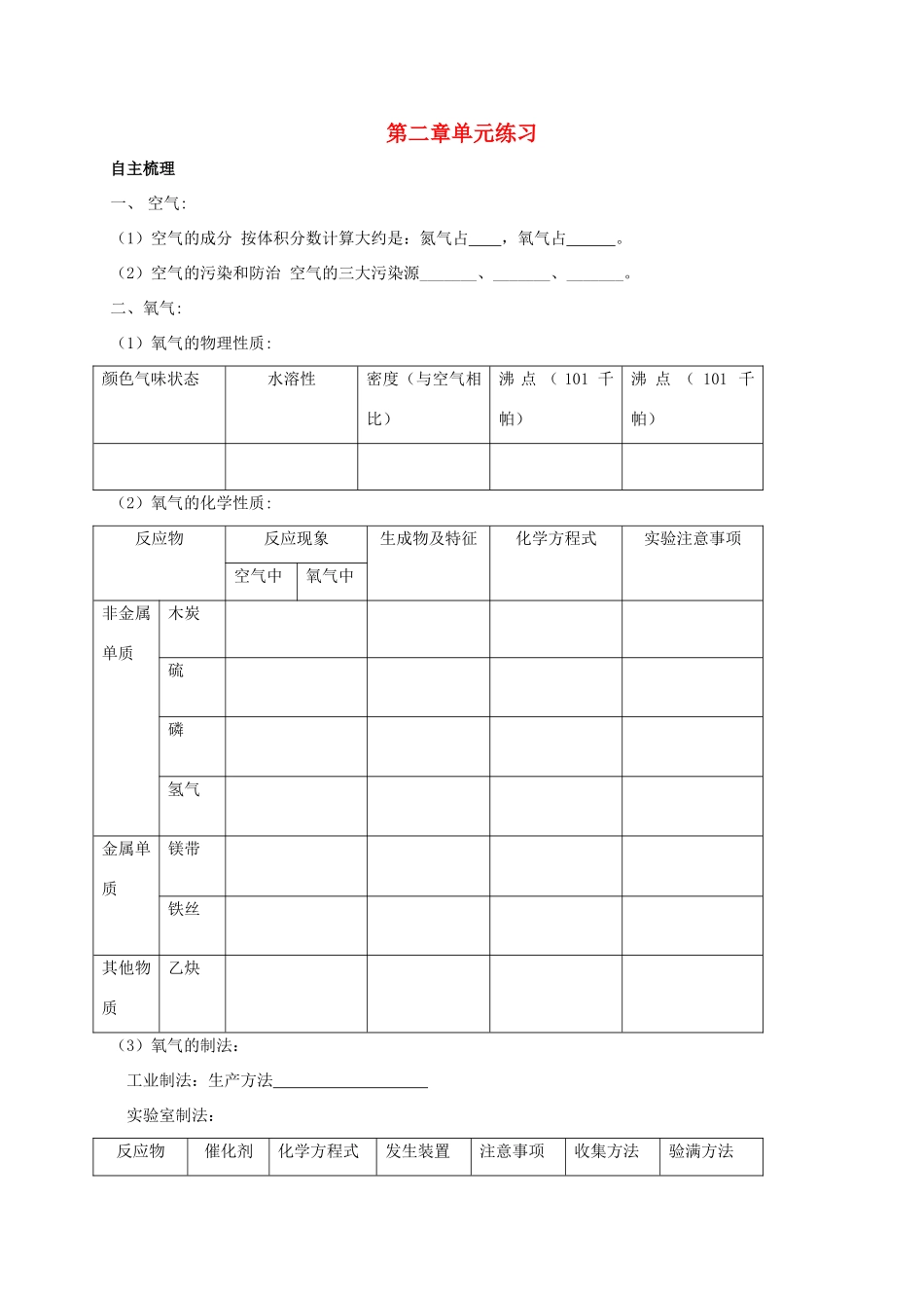 九年级化学上册 2 浩瀚的大气校本作业(新版)沪教版试卷_第1页