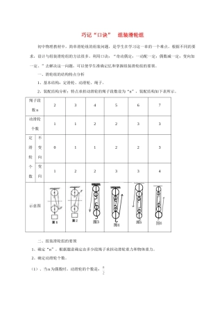 初中物理巧记 口诀 组装滑轮组知识点全国通用 试题