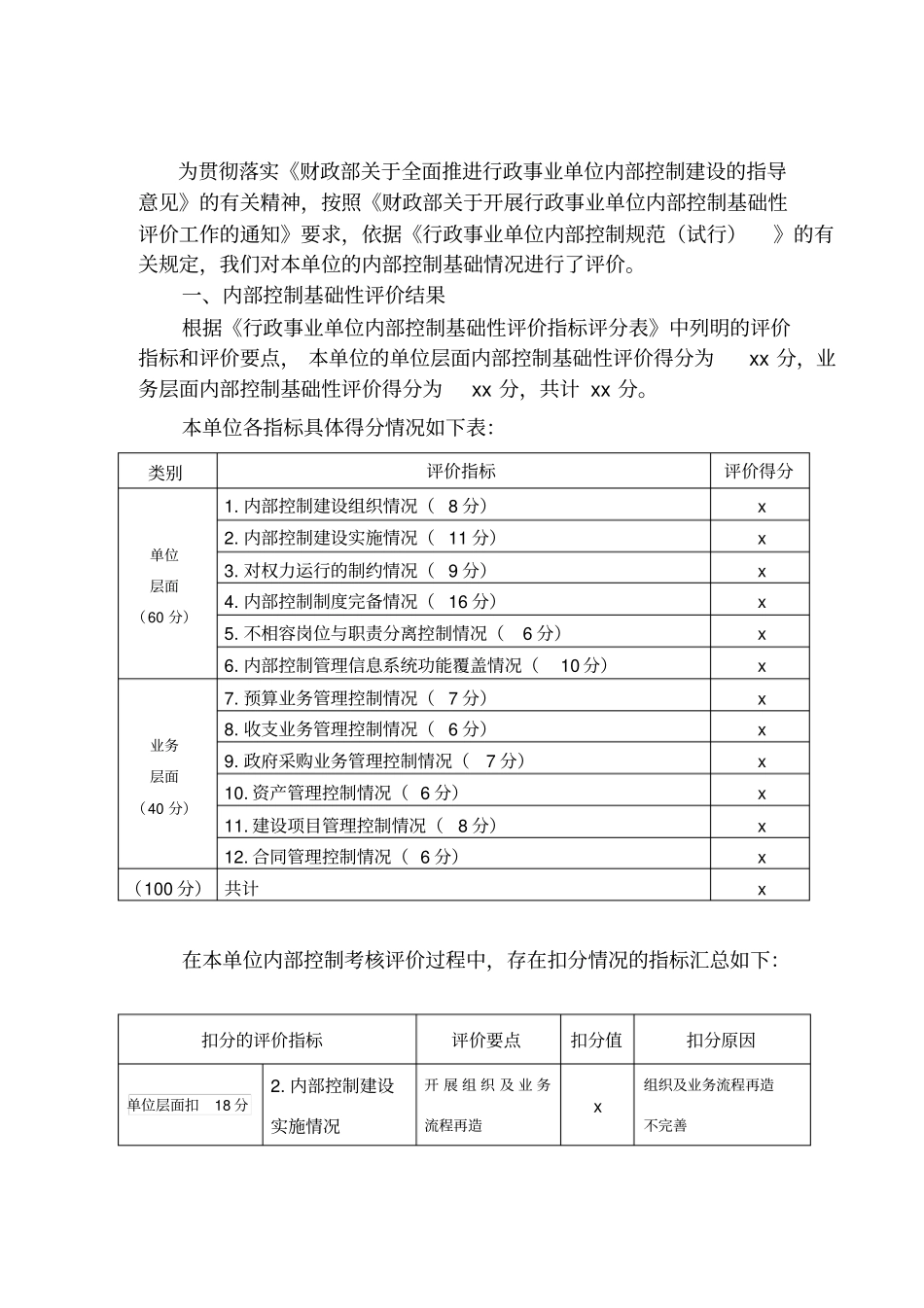 乡镇内部控制考核评价报告_第1页