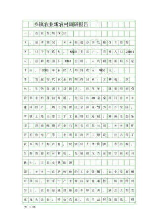 乡镇农业新农村调研报告精品工作报告