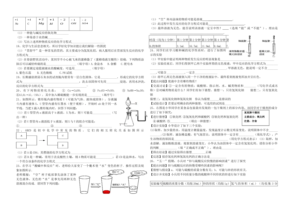 九年级化学下册 第10单元 酸和碱测试卷 新人教版试卷_第2页