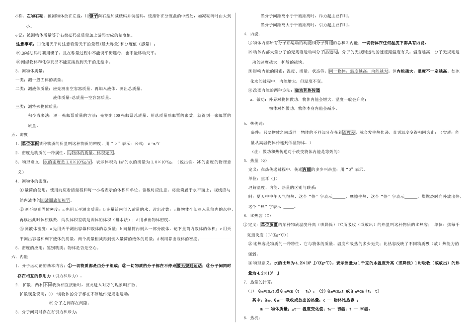 初中物理 基础知识复习必备 人教新课标版 试题_第2页