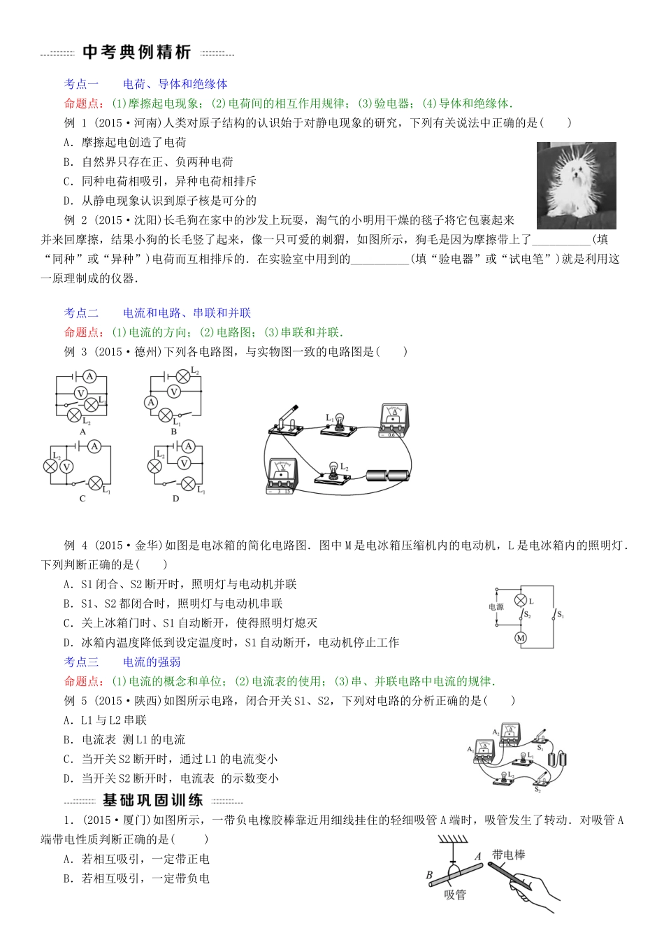 中考物理总复习 第16讲 电流和电路(考点知识梳理中考典例精析考点训练)试卷_第2页