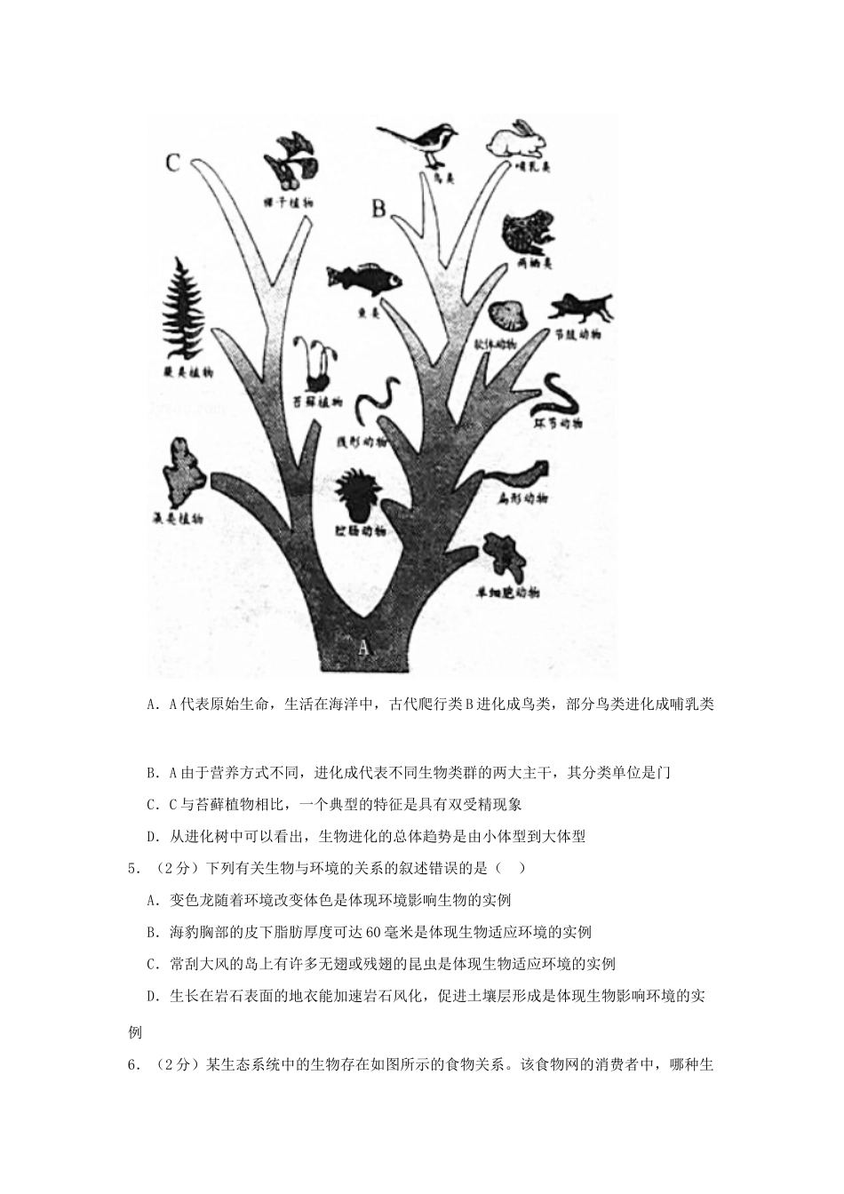 山东省潍坊市高密市 八年级生物上学期期末试卷试卷_第2页
