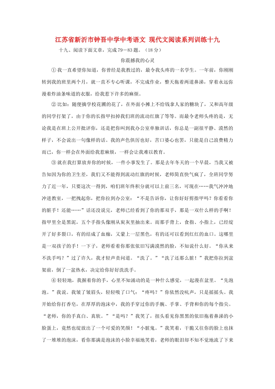中考语文 现代文阅读系列训练十九试卷_第1页