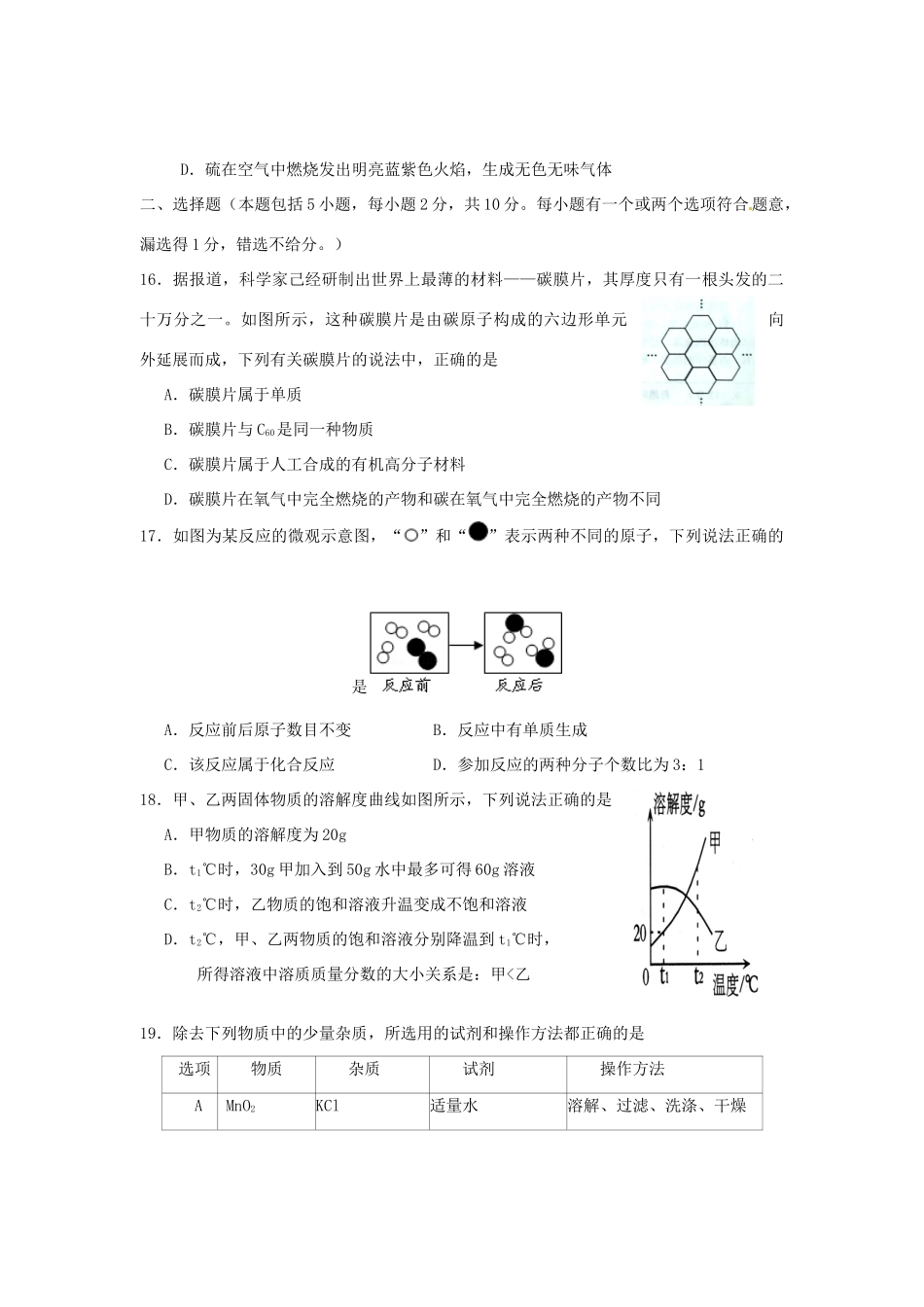 中考第一次模拟化学第一次模拟考试试卷_第3页