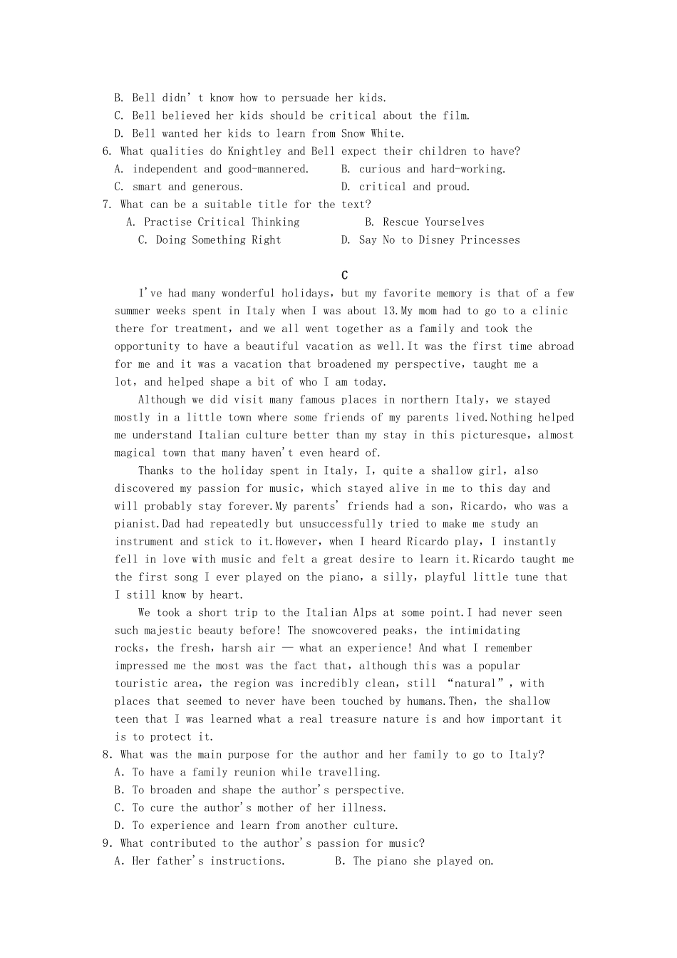 山西省太原市第二十一中学2020高三英语上学期期中试卷_第3页