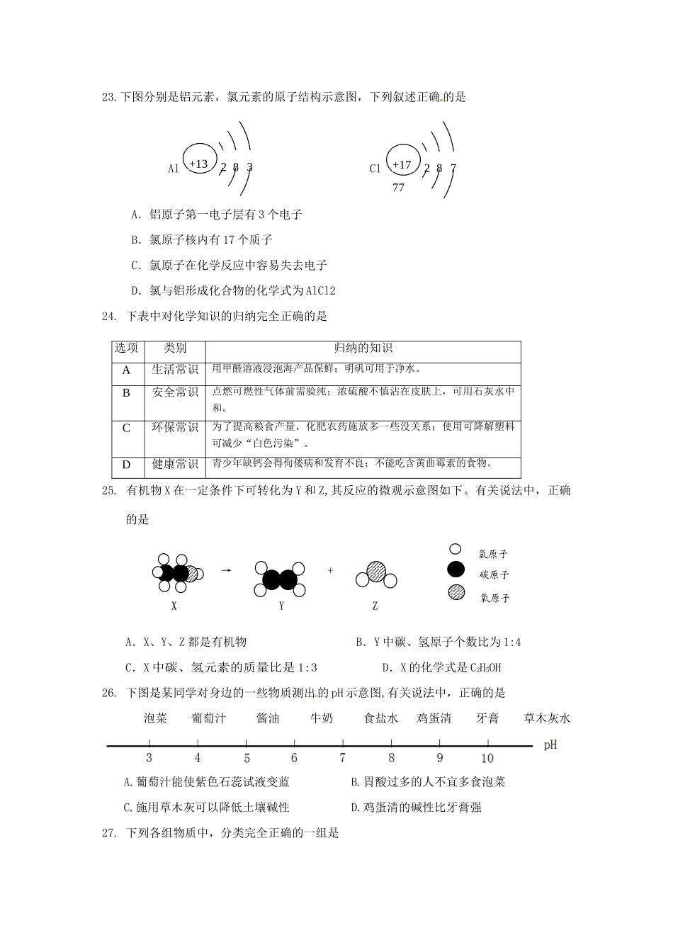 四川省乐山市中考化学真题试卷(含答案)试卷_第2页