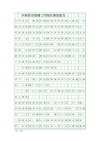 乡镇劳动保障工作现状调查报告精品工作报告