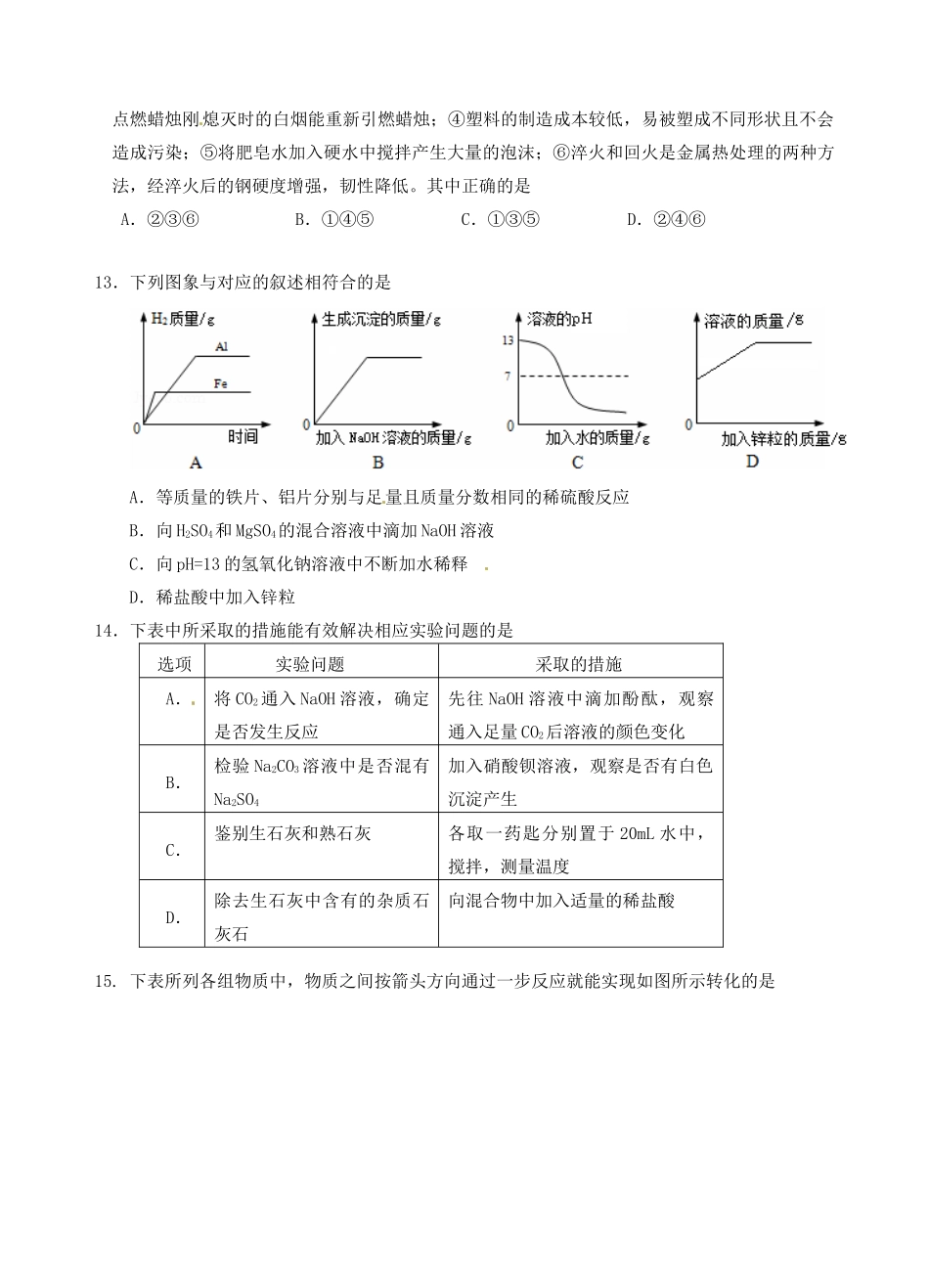 初中化学毕业升学模拟考试(无答案) 新人教版 试题_第3页