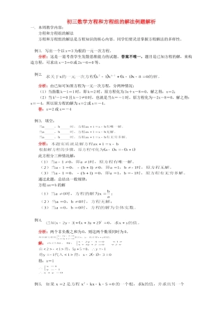初三数学方程和方程组的解法例题解析 人教版 试题