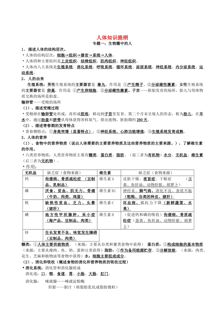 中考生物 复习题纲全套 北师大版试卷_第1页