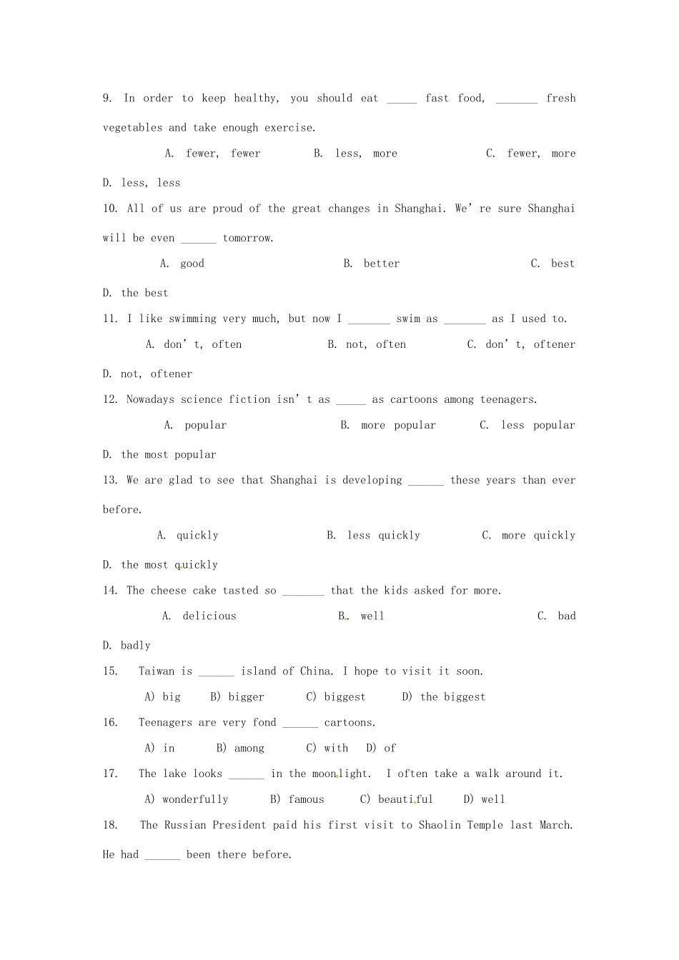 山东省泰安山口二中中考英语 复习冲刺训练—形容词和副词试卷_第2页